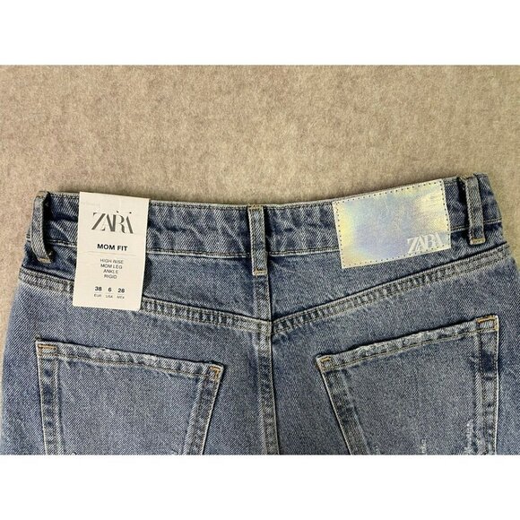 NWT Zara Jeans High Rise Mom Leg Ankle Rigid Size 6 Distressed Casual - Picture 10 of 13
